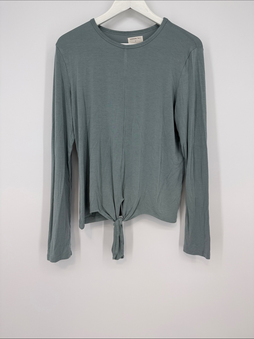 Jackson Rowe Long Sleeve Tie-Front Top in Sage